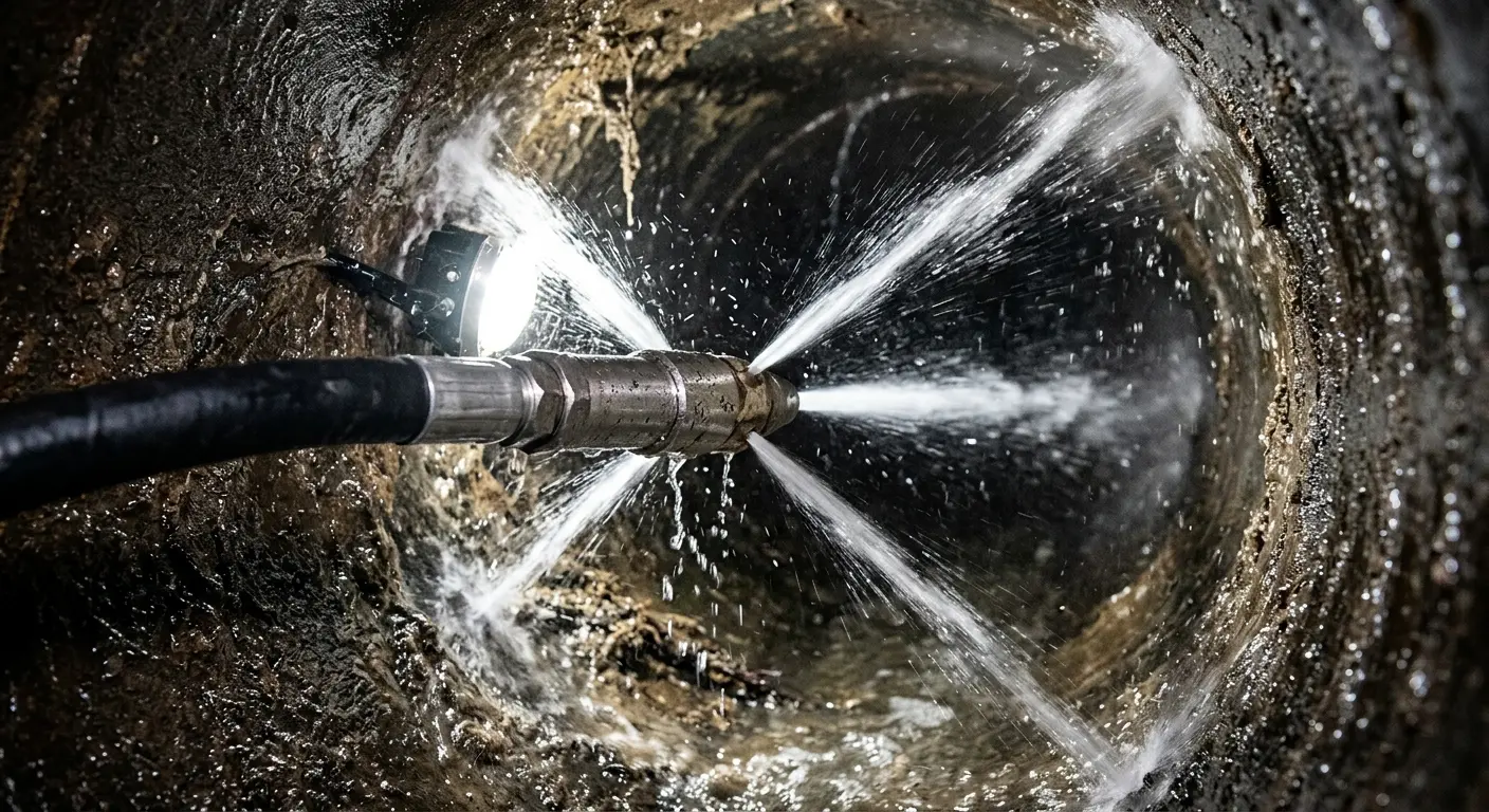 High-pressure hydro jetting nozzle cleaning sewer pipe for Trenchless Sewer Repair in Shamokin